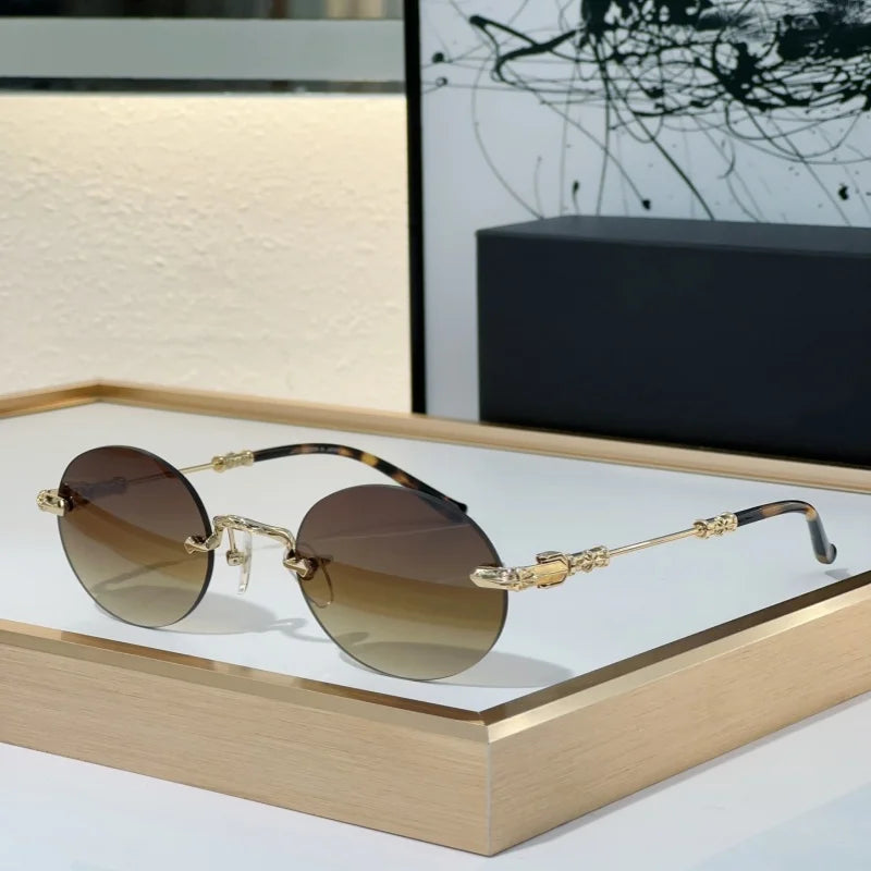 High Quality Sunglasses Rimless Women Alloy Black Retro Designer Luxury Brand Model Travel Party UV400 Men Fashion SUN GLASSES
