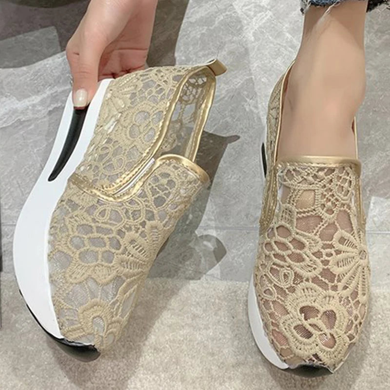Classic Black Embroider Sneakers for Women 2025 Comfortable Breathable Mesh Casual Shoes Woman Lightweight Platform Shoes Mujer