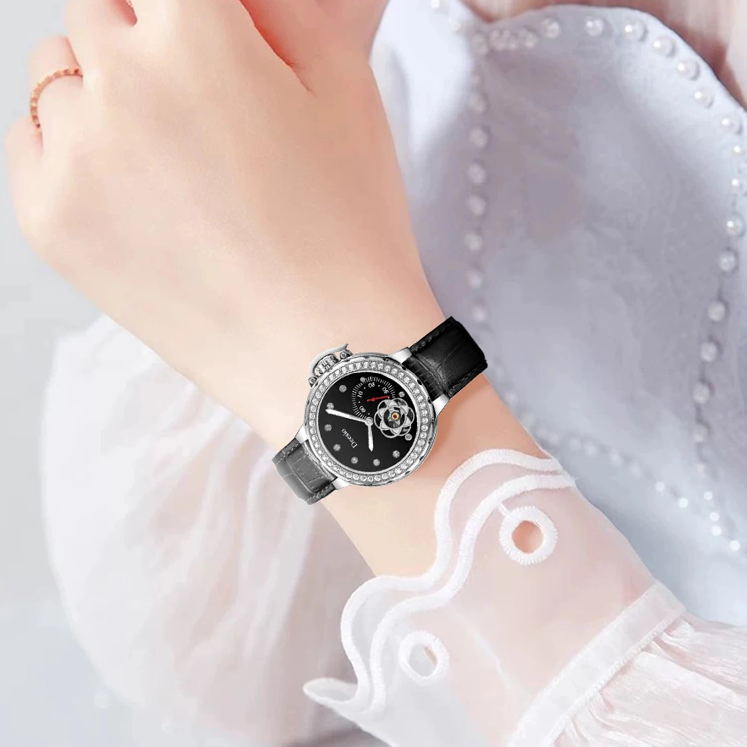 Deesio Women Watch Japanese Mechanical Movement Stainless Steel Flower Hollow Dial Waterproof Ladies Relogio Feminino Clock Gift