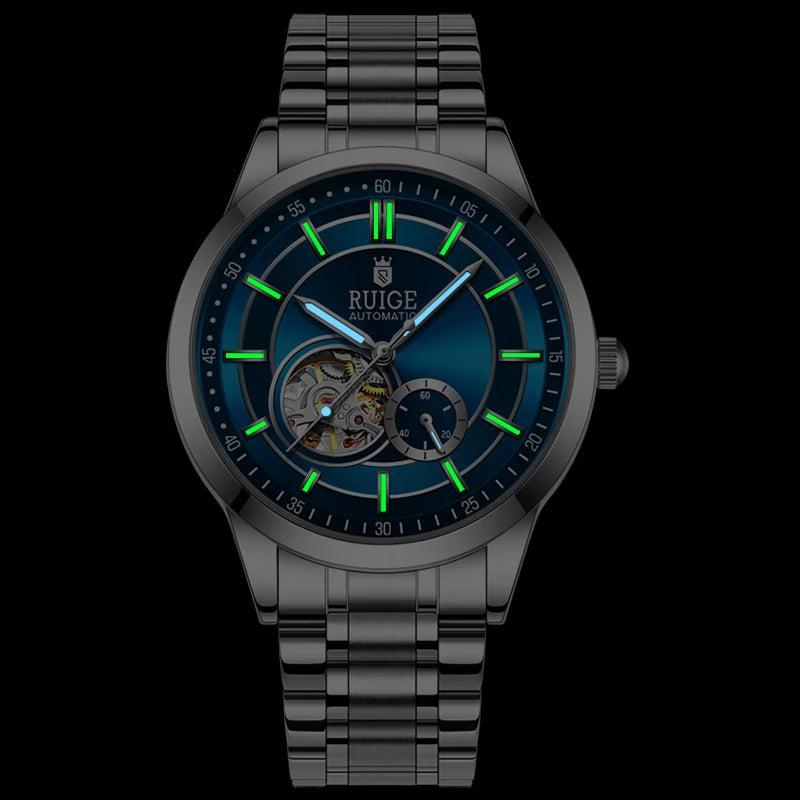 Men's Automatic Mechanical Watch - Elegant Stainless Steel, Calendar Function, Business and Leisure Style, Blue Dial and Date Wi