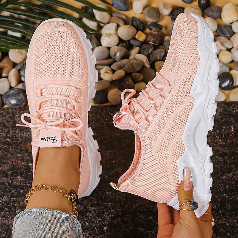 Fashion Knitted White Sneakers for Women Summer Mesh Breathable Platform Sports Shoes Woman Thick Bottom Non Slip Running Shoes
