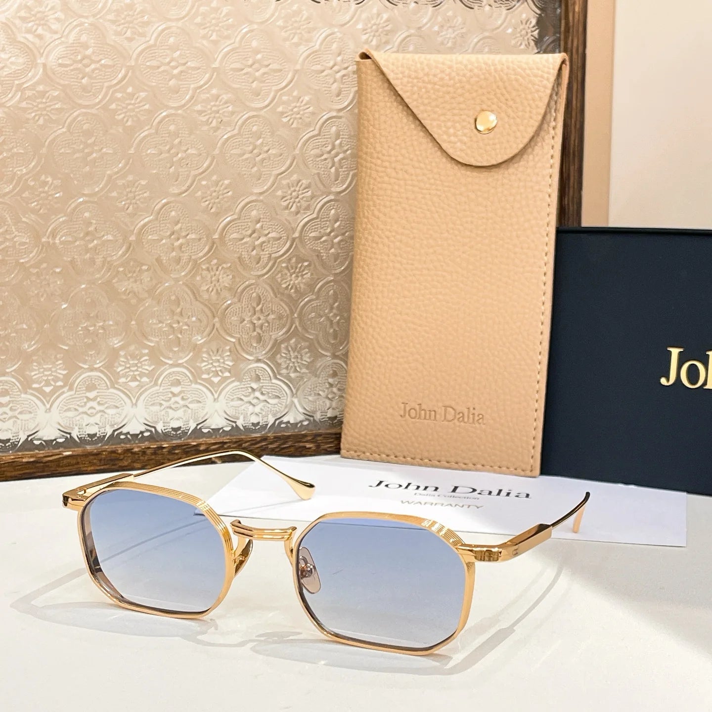 Top High Quality Sunglasses for Men Women For JOHN DALIA JD SAMUEL Business Retro Fashion Gold Alloy Frame Sun Glasses with box