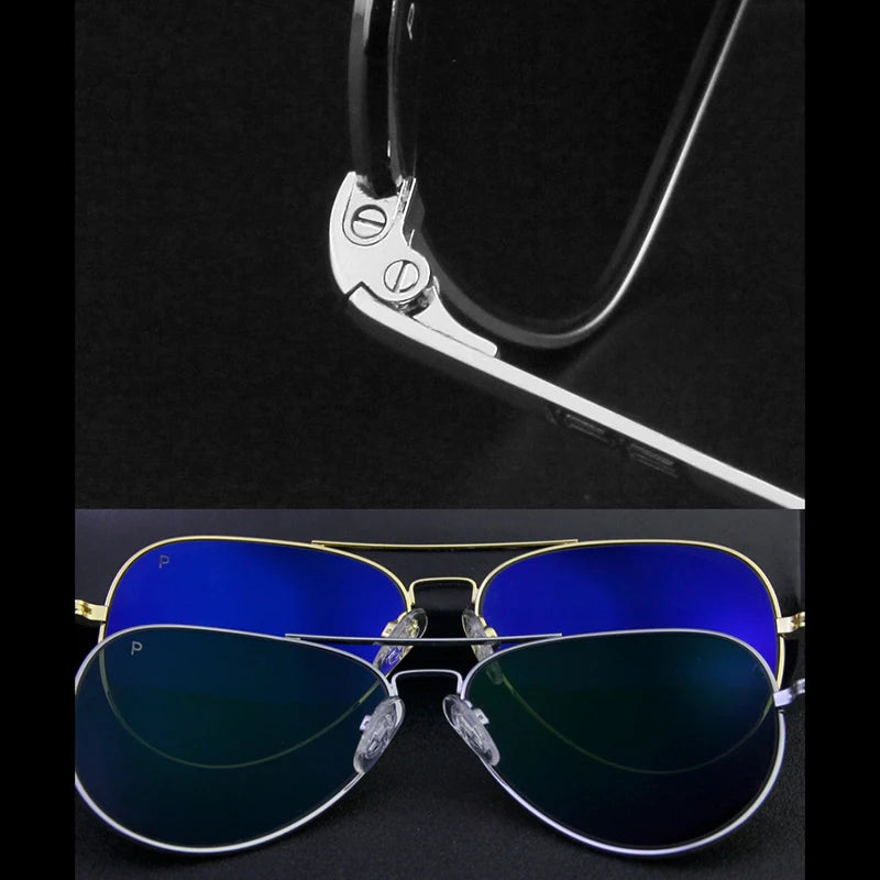RE Sunglasses Man USA Army Military Aviation Pilot Sunglasses Glass Lens Woman Luxury Brand Retro Titanium Frame High Quality