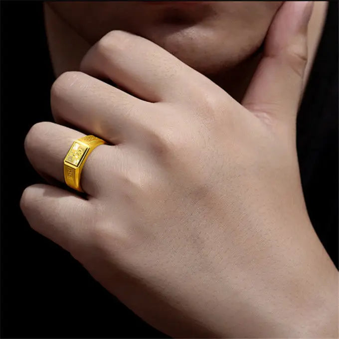 Real Gold Open Ring for Mens Bro Father Living Simple Hand Ornament Plate Gold No Fade Jewelry Gifts