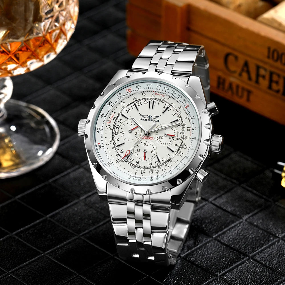 JARAGAR Sports Mens Watches Top Brand Luxury Automatic Mechanical Watch for Men Casual Leather Steel Strap Military Wristwatches