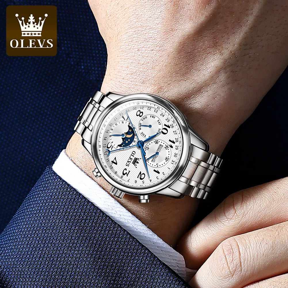 OLEVS 6667 Men's Watch Fashion Number Scale Mechanical Watch For Men Top Brand Original Moonswatch Waterproof Man Hand Clock
