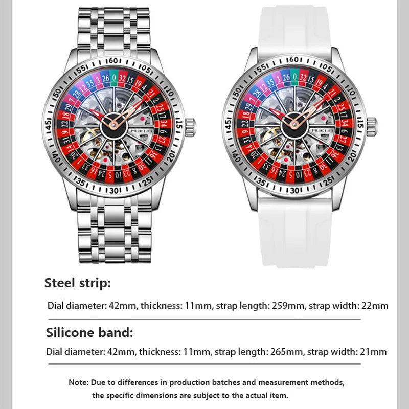 Men Mechanical Watch Automatic Luxury Gambling Rotating Plate Dial Wristwatch Man Casual Waterproof Luminous Clock Reloj Hombre