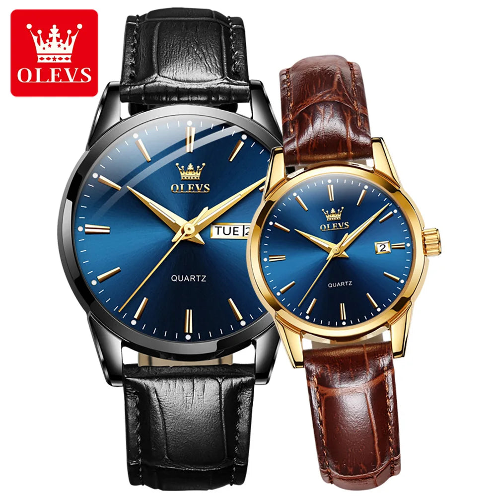 OLEVS 6898 Couple Watches Luxury Original Fashion Brand Waterproof Luminous Quartz Wristwatch Calendar Design For Date Sport