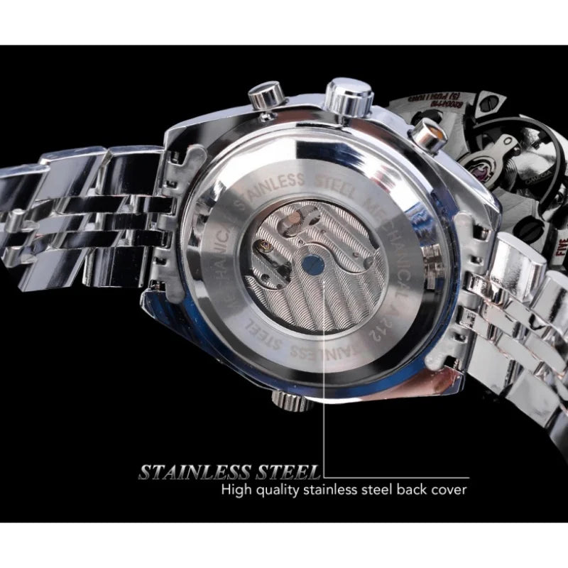 JARAGAR 212 Elegant Automatic Mechanical Watches for Man Hollowing Dial Chronograph Luminous Multifunctional Men Wristwatch