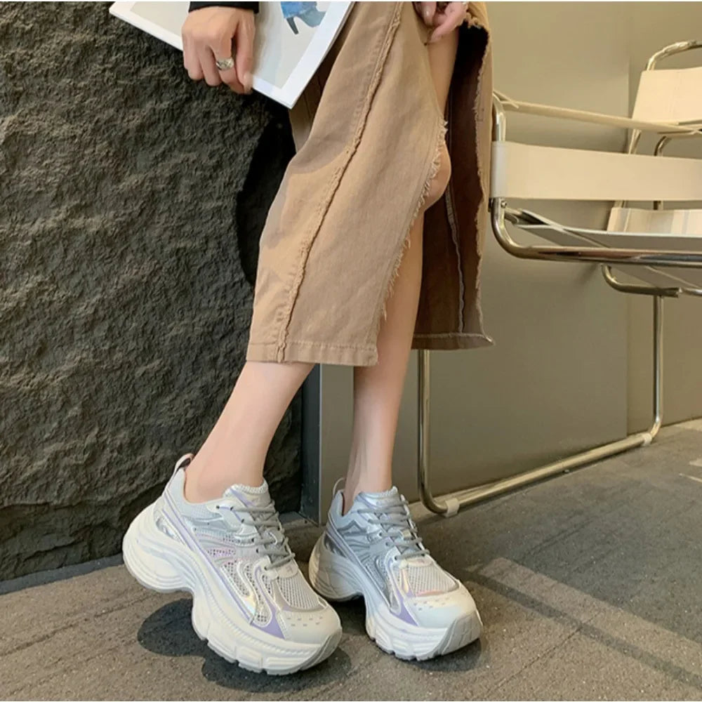 Sneakers for Women 2026 New Style Thick Sole Retro Breathable Lightweight Autumn Height Increasing Casual Sports Shoes Trend