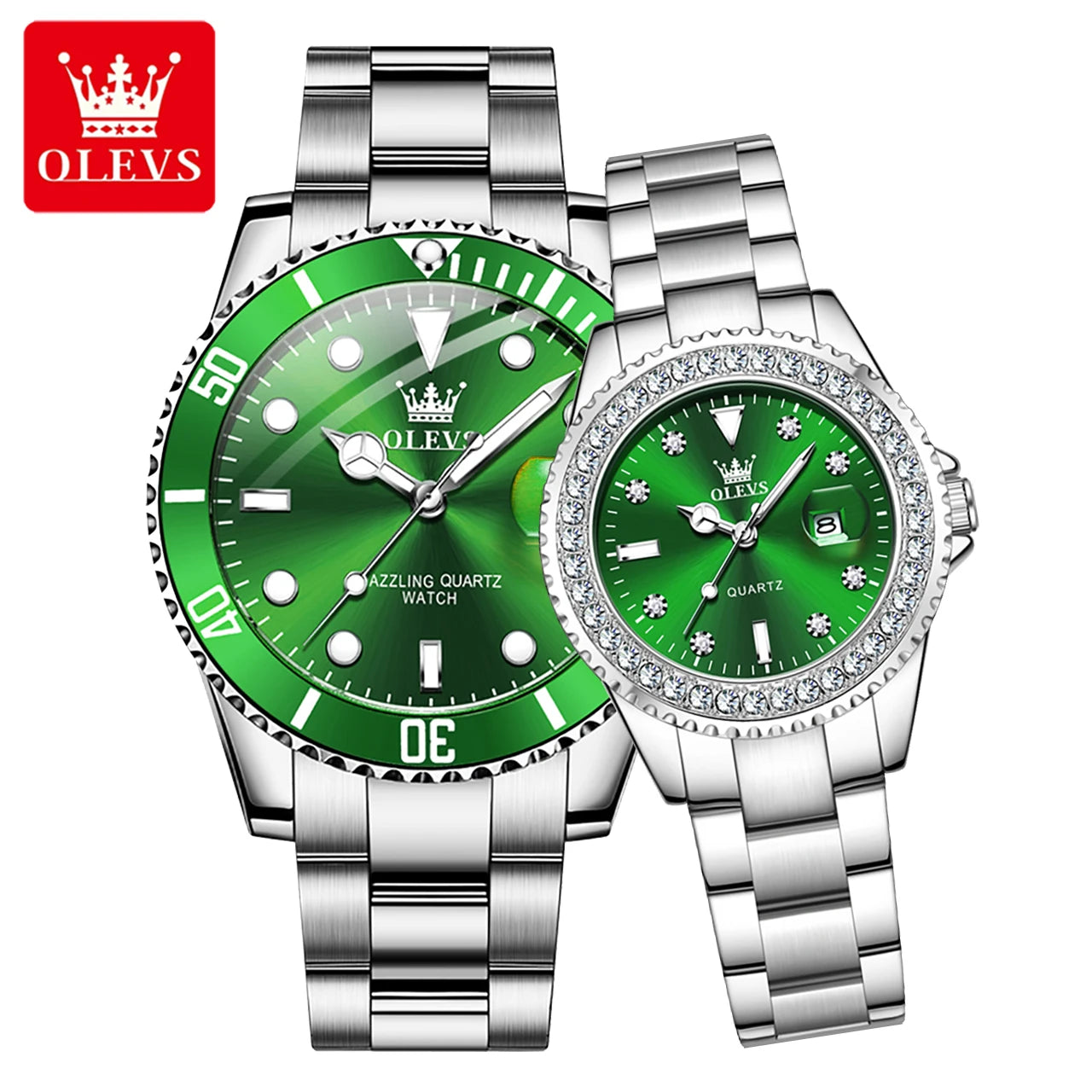 OLEVS Top Brand Couple Watches Trend Luxury Fine Steel Original Quartz Wristwatch for Lover Exquisite Gift Box Waterproof 2Pcs