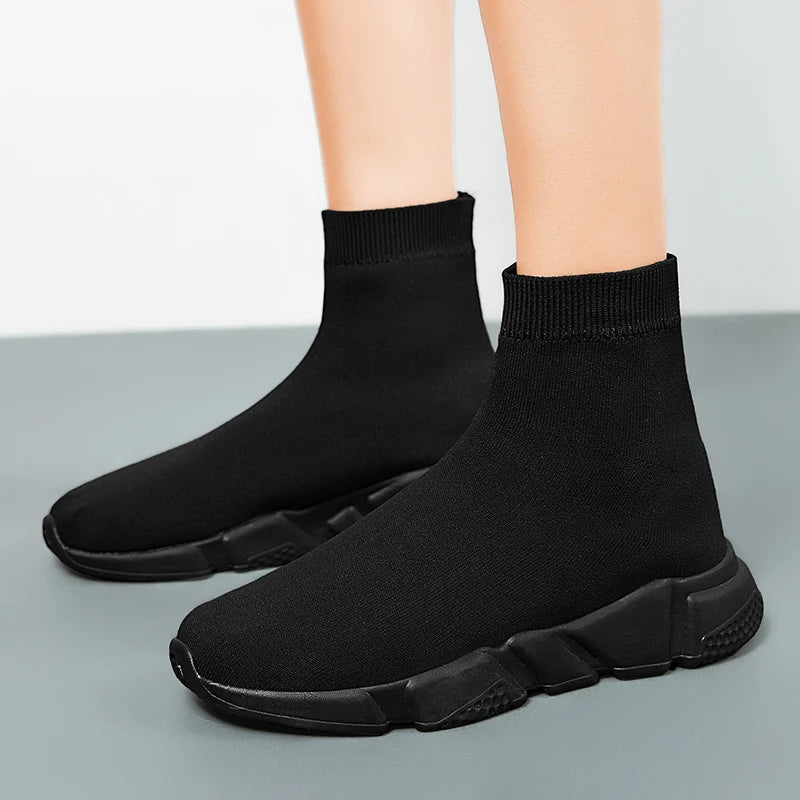 Classic Black High Top Sneakers For Men Women Designer knit Shoes Men's Casual Sneakers Comfortable Slip-on Women's Sports Shoes