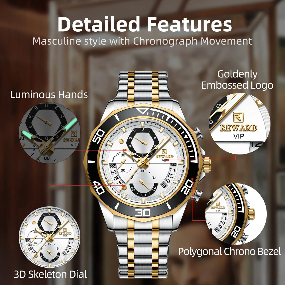 Fashion Watch Men Quartz Waterproof Luminous Hands Chronograph Men's Watches Stainless Steel Man Watch Male Clock