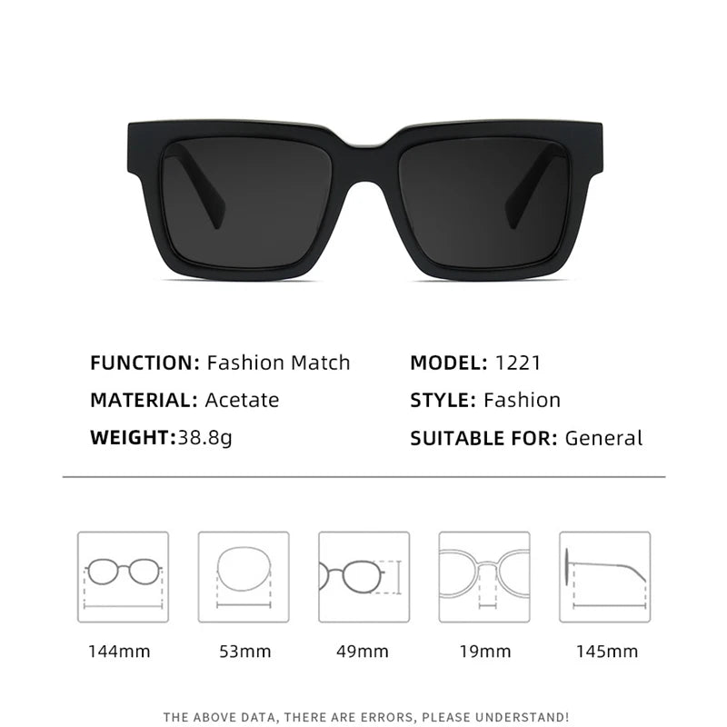 High Quality Thick Framed Acetate Fiber Myopia Sunglasses for Men and Women Luxury Square Design Driving and Fishing Sun Glasses