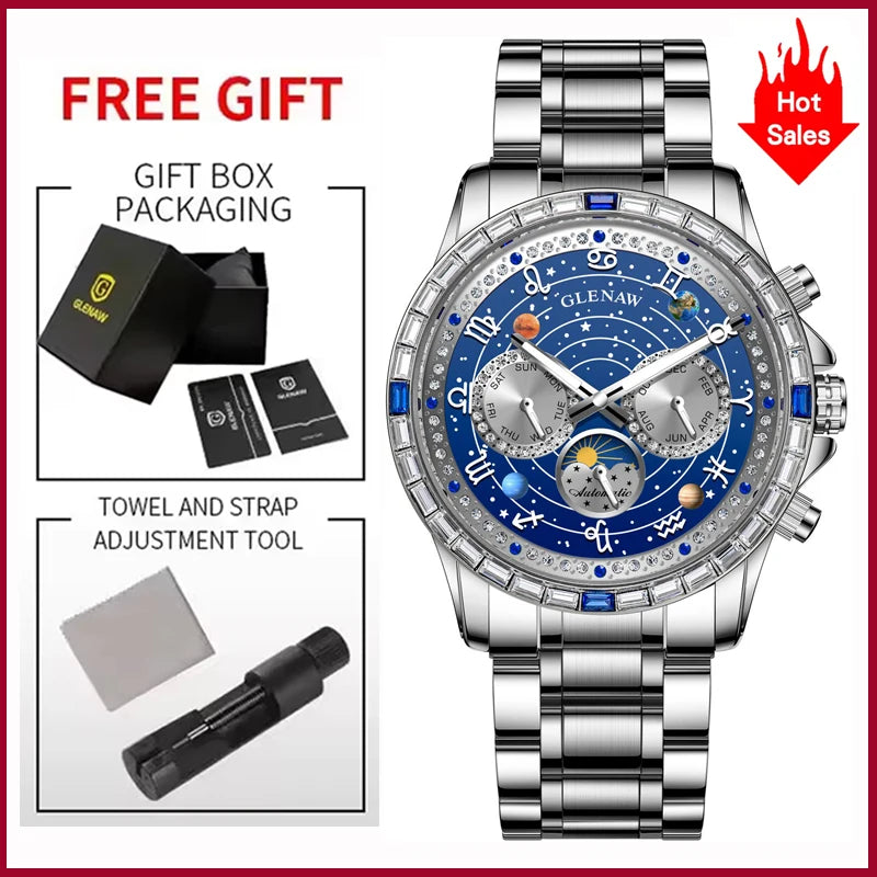 2026 Glenaw New high-end business fully automatic mechanical multifunctional men's watch fashionable waterproof luminous watch