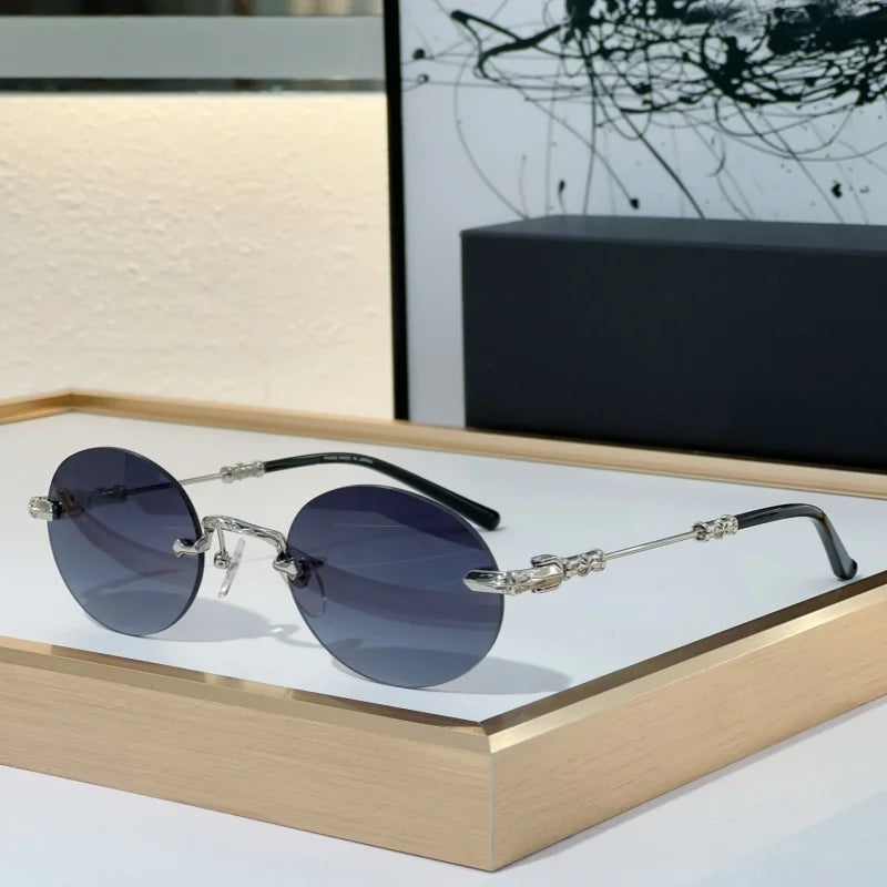 High Quality Sunglasses Rimless Women Alloy Black Retro Designer Luxury Brand Model Travel Party UV400 Men Fashion SUN GLASSES