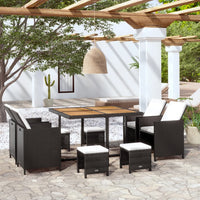 5-Delige Tuinset Poly Rattan En Acaciahout Zwart