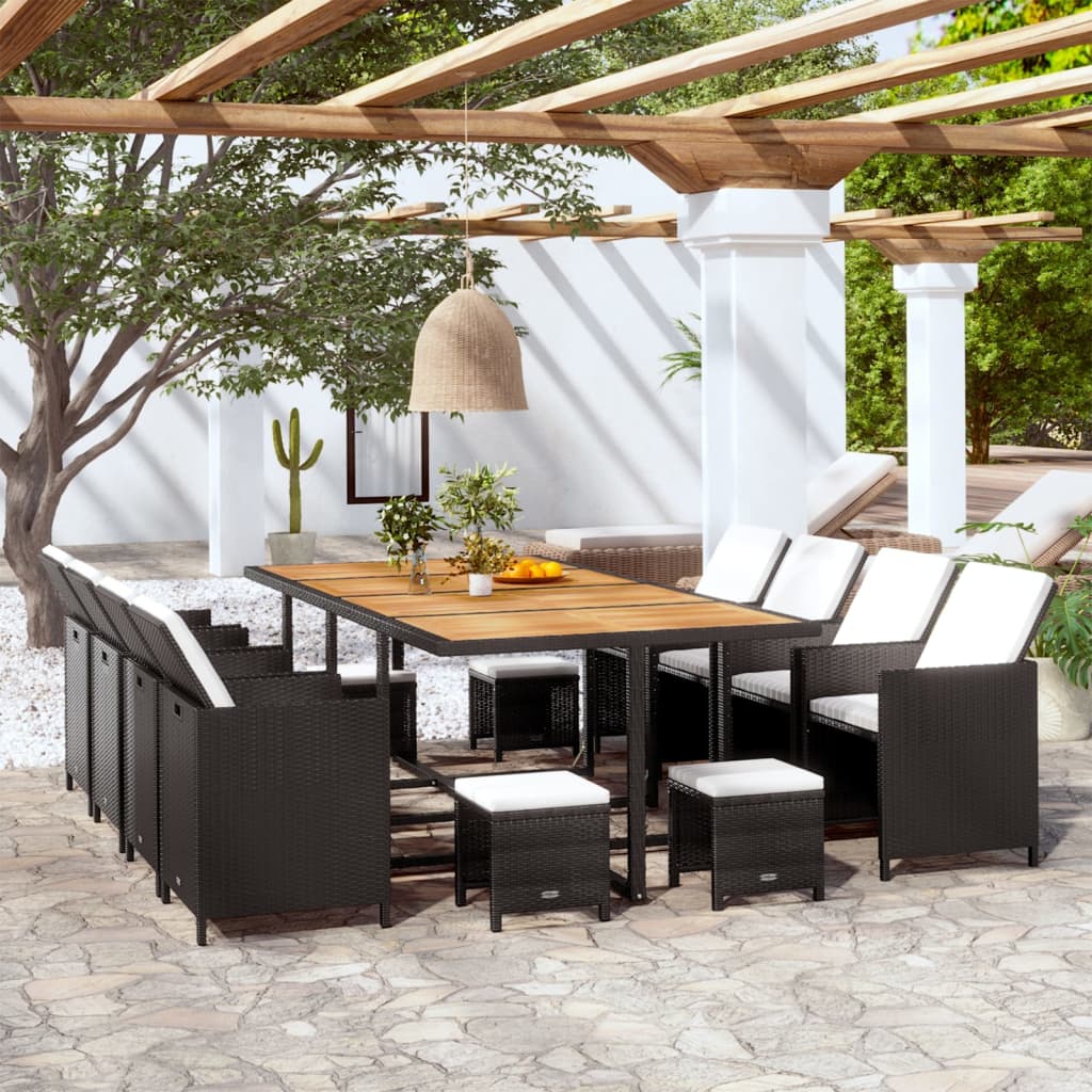 5-Delige Tuinset Poly Rattan En Acaciahout Zwart