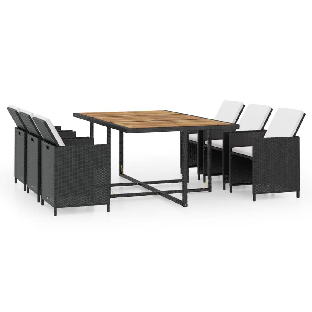 11-Delige Tuinset Met Kussens Poly Rattan Zwart
