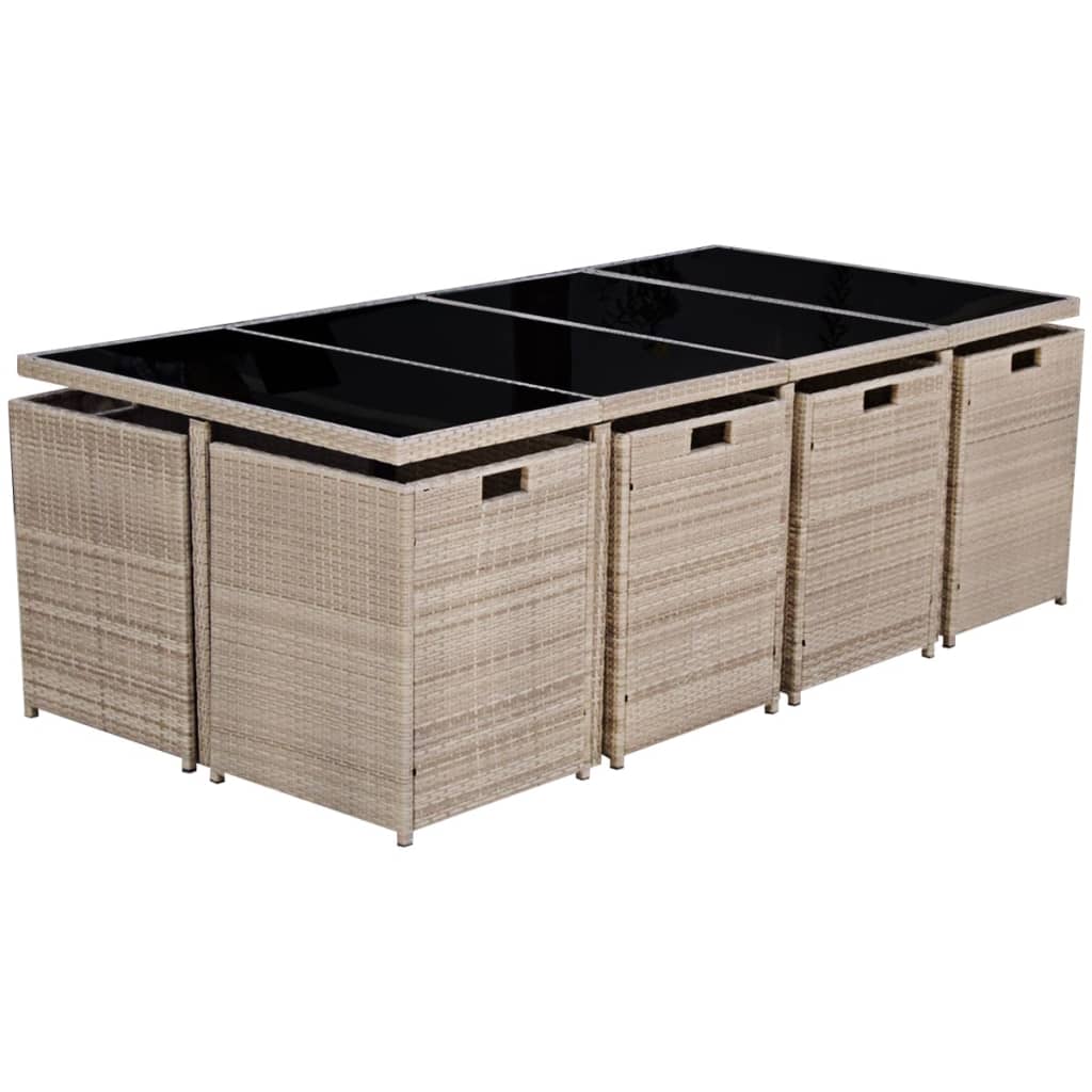 13-Delige Tuinset Met Kussens Poly Rattan Beige