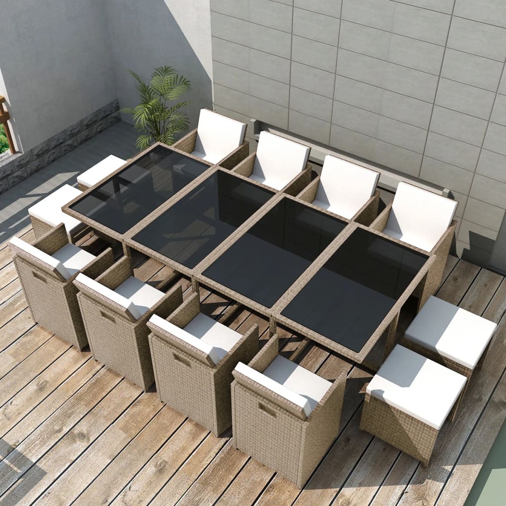 13-Delige Tuinset Met Kussens Poly Rattan Beige