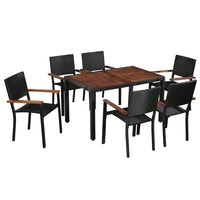7-Delige Tuinset Poly Rattan En Acaciahout Zwart