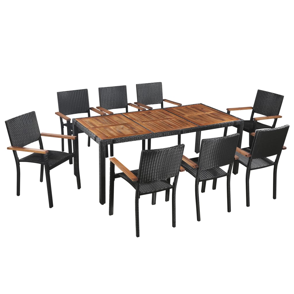 7-Delige Tuinset Poly Rattan En Acaciahout Zwart