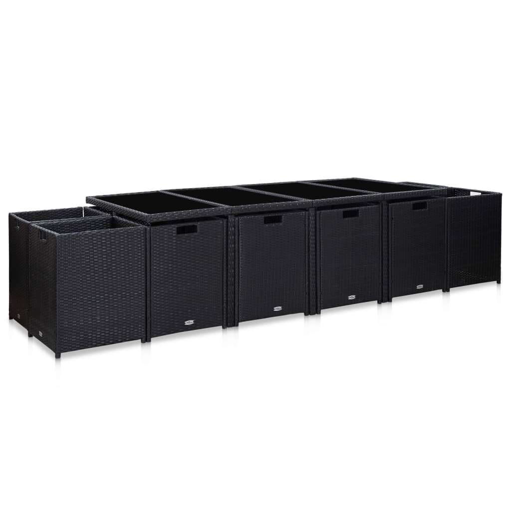 13-Delige Tuinset Met Kussens Poly Rattan Zwart