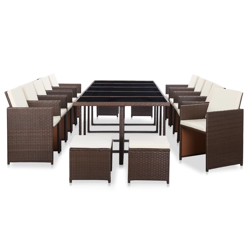 15-Delige Tuinset Met Kussens Poly Rattan