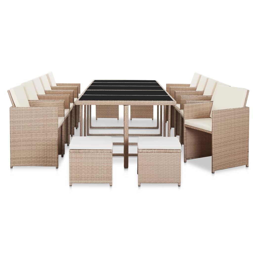 15-Delige Tuinset Met Kussens Poly Rattan