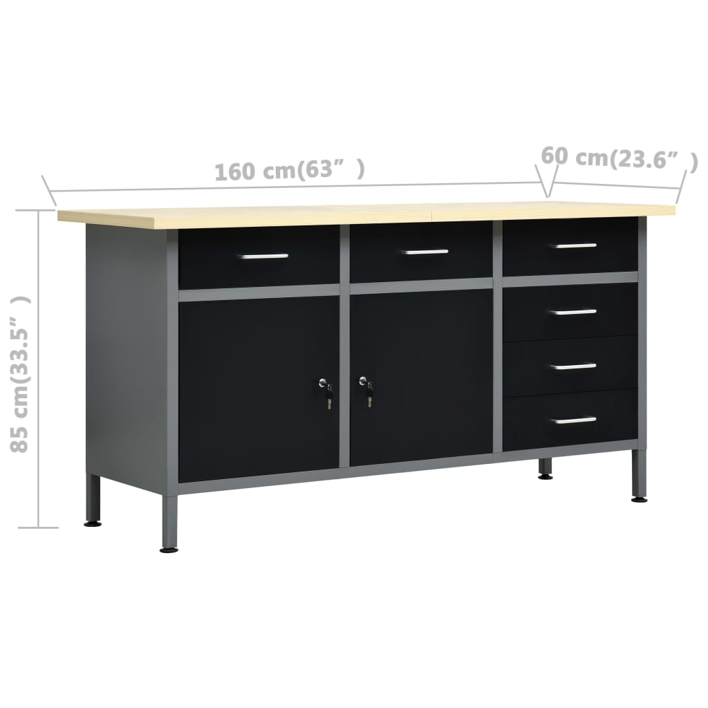 Werkbank Met Vier Wandpanelen En Twee Kasten