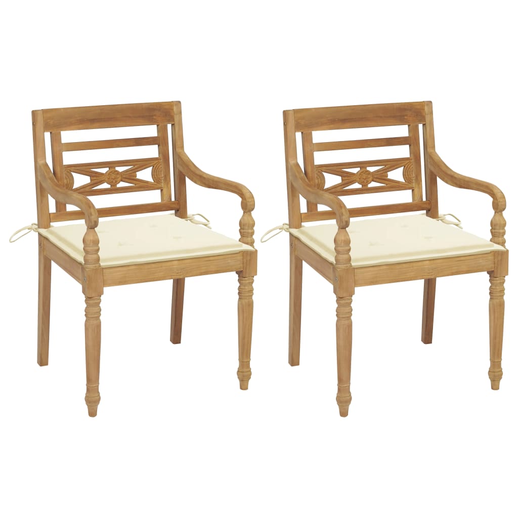 Stoelen Batavia 2 St Met Crèmekleurige Kussens Massief Teakhout