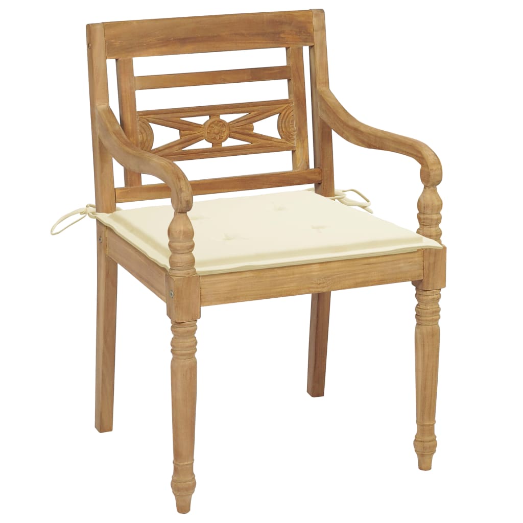 Stoelen Batavia 2 St Met Crèmekleurige Kussens Massief Teakhout