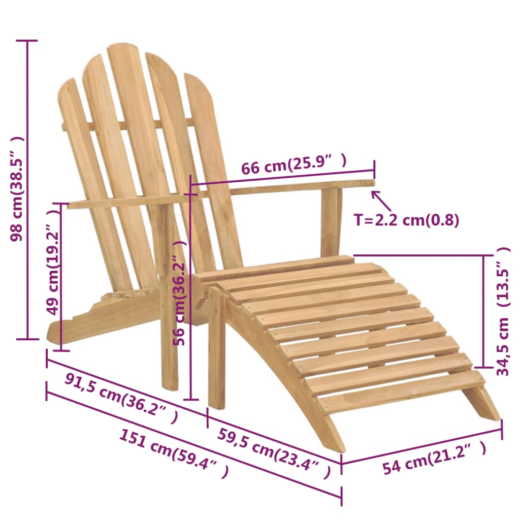 Stoelen Adirondack Met Voetensteunen Massief Teakhout