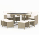 9-Delige Tuinset Met Kussens Poly Rattan Beige En Crèmewit