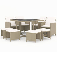 9-Delige Tuinset Met Kussens Poly Rattan Beige En Crèmewit