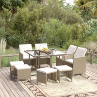9-Delige Tuinset Met Kussens Poly Rattan Beige En Crèmewit