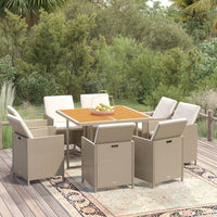 9-Delige Tuinset Met Kussens Poly Rattan Beige En Crèmewit