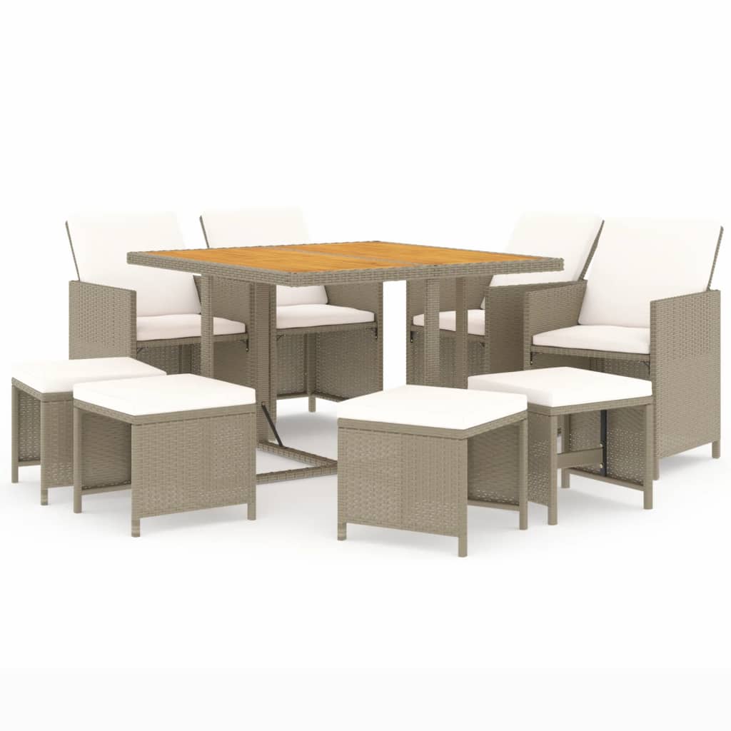 9-Delige Tuinset Met Kussens Poly Rattan Beige En Crèmewit