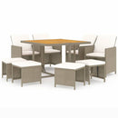 9-Delige Tuinset Met Kussens Poly Rattan Beige En Crèmewit