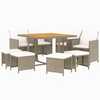 9-Delige Tuinset Met Kussens Poly Rattan Beige En Crèmewit