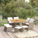 9-Delige Tuinset Met Kussens Poly Rattan Beige En Crèmewit