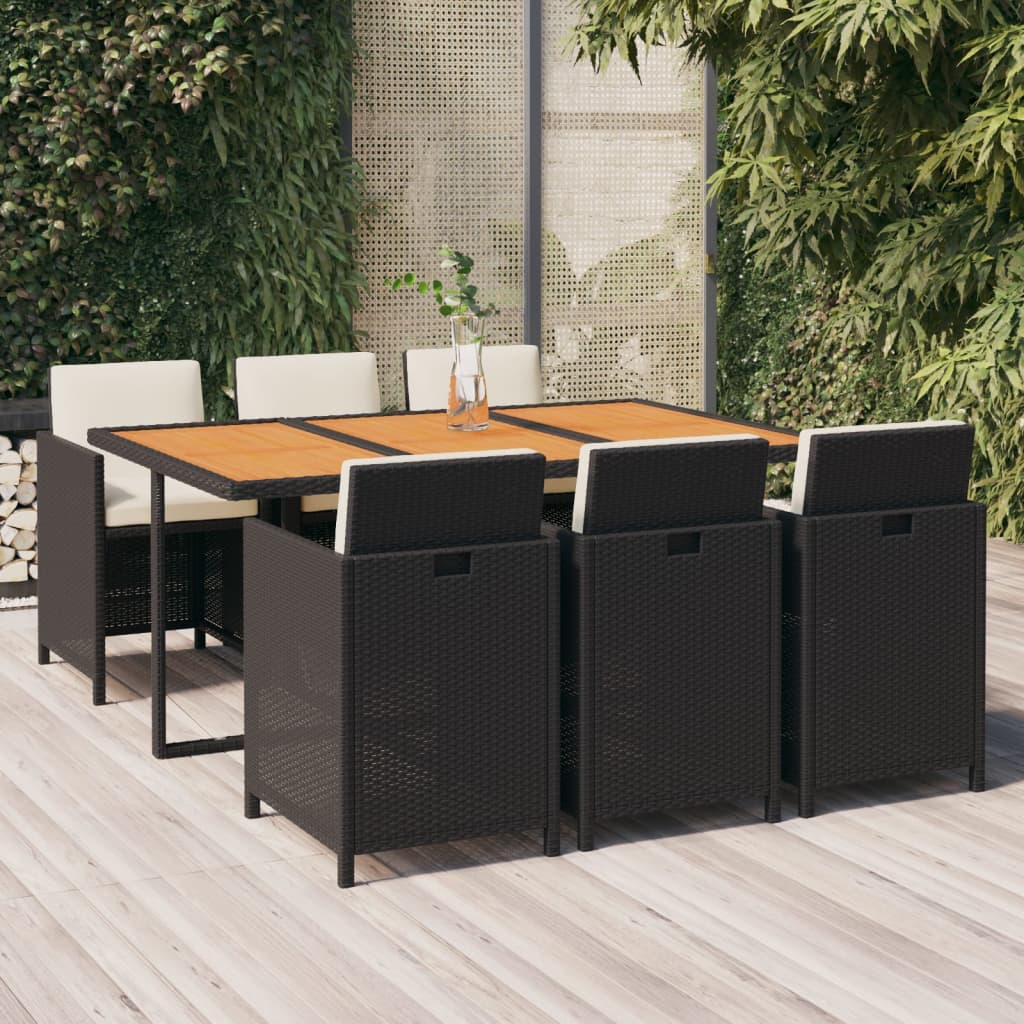 7-Delige Tuinset Met Kussens Poly Rattan Zwart En Crèmewit