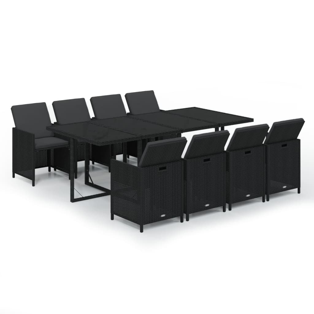 9-Delige Tuinset Met Kussens Poly Rattan Zwart