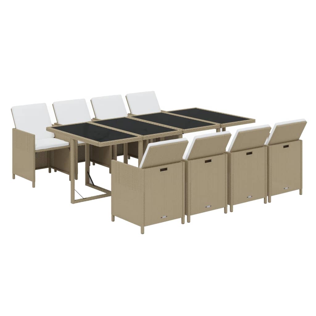 9-Delige Tuinset Met Kussens Poly Rattan Beige En Crèmewit