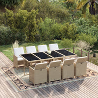 9-Delige Tuinset Met Kussens Poly Rattan Beige En Crèmewit