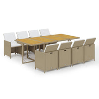 9-Delige Tuinset Met Kussens Poly Rattan Beige En Crèmewit
