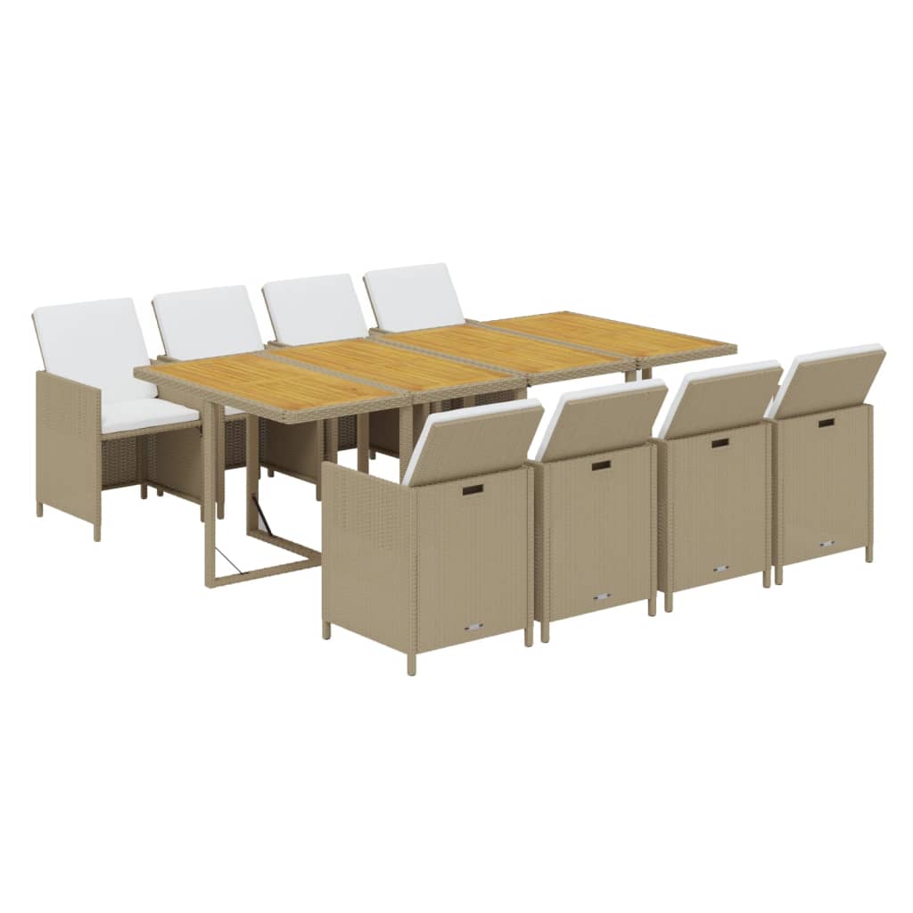9-Delige Tuinset Met Kussens Poly Rattan Beige En Crèmewit