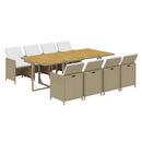 9-Delige Tuinset Met Kussens Poly Rattan Beige En Crèmewit