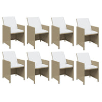 9-Delige Tuinset Met Kussens Poly Rattan Beige En Crèmewit